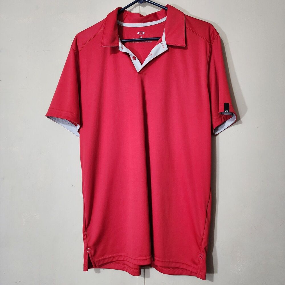 Oakley Polo Shirt Mens L Large Red Tailored Fit Sweat Wicking Performance Golf